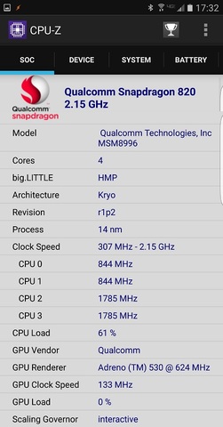 Galaxy S7 edge CPU info